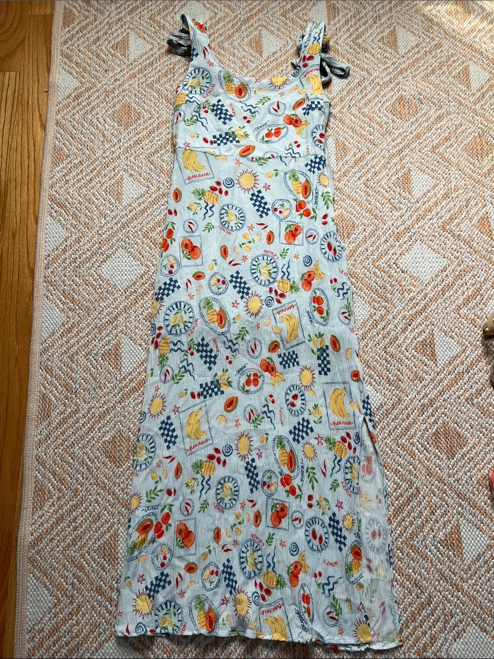 Summer Fruit Print Tie-Strap Maxi Dress - Multi